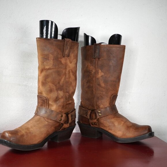 Women's Cabelas Brown Leather Mid-Calf Western Cowboy Fashion Boots 9 - Picture 4 of 8